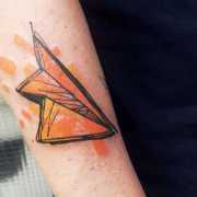 Paper plane tattoo by Pedro Goes