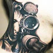 Attractive Army Equipments Tattoo On Man Right Shoulder